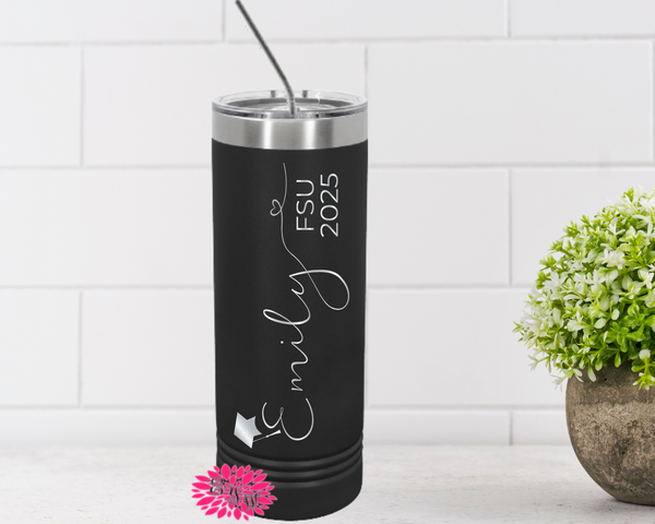 Graduation Tumbler, Engraved Stainless Tumbler, Etched Skinny Tumbler, Personalized Graduation Gift, Graduation Cap Tumbler, Many Colors