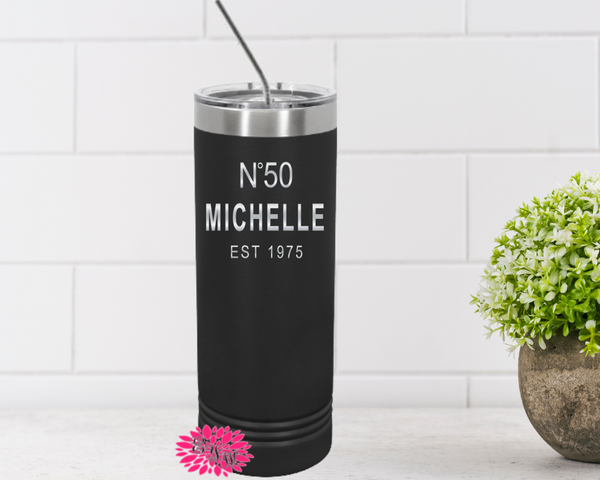 50th Birthday, Engraved Stainless Tumbler, Beach Tumbler, Personalized 50th Birthday, 50th Birthday Skinny Tumbler, Slider Lid Many Colors