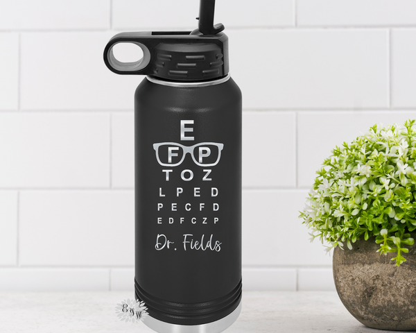 Engraved Water Bottle, Personalized Optometrist Water Bottle With Straw, Optometry Bottle, Stainless Water Bottle, Stainless Steel Bottle