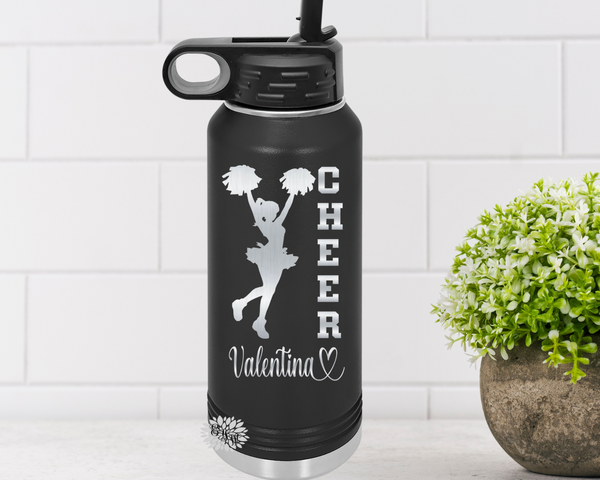 Cheer Water Bottle, Personalized Cheerleader Water Bottle With Straw, Engraved Cheer Bottle, 4 SIZES Stainless Steel Bottle, Cheer Team Gift
