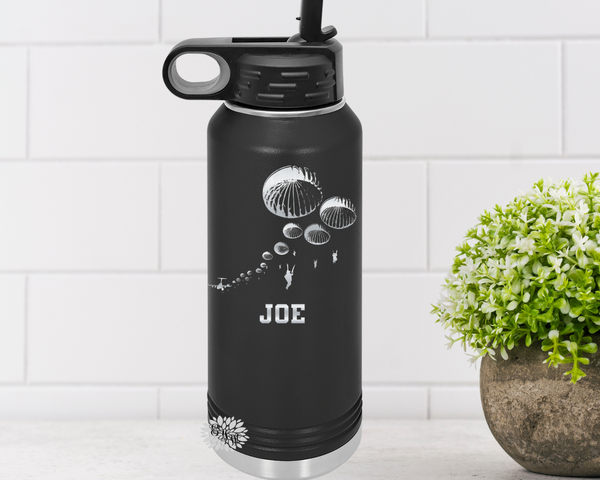 Paratrooper Water Bottle, Personalized Military Airborne Water Bottle With Straw, Engraved Bottle, 4 SIZES Stainless Steel Bottle
