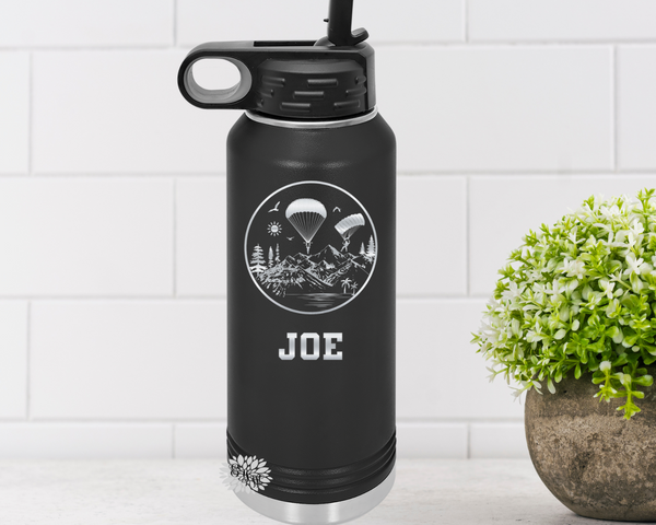 Skydiver Water Bottle, Personalized Military Parachuters Water Bottle With Straw, Engraved Bottle, 4 SIZES Stainless Steel Bottle
