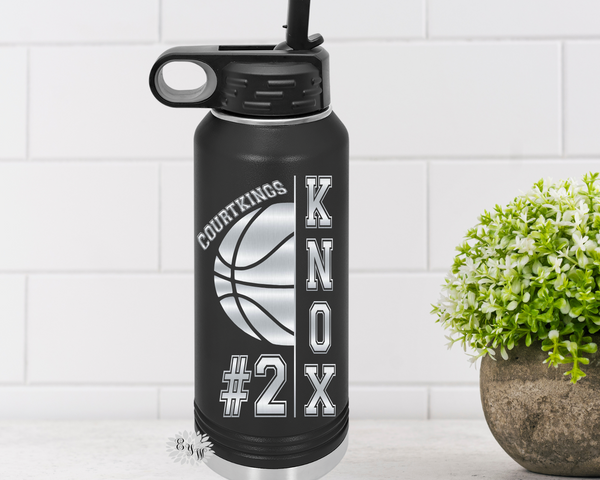 Engraved Water Bottle, Etched Water Bottle With Straw, 32oz Basketball Bottle, Stainless Steel Water Bottle, Custom Sports Bottle