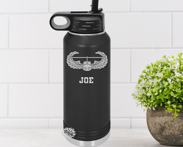Air Assault Badge Water Bottle, Personalized Military Air Assault Water Bottle With Straw, Engraved Bottle, 4 SIZES Stainless Steel Bottle