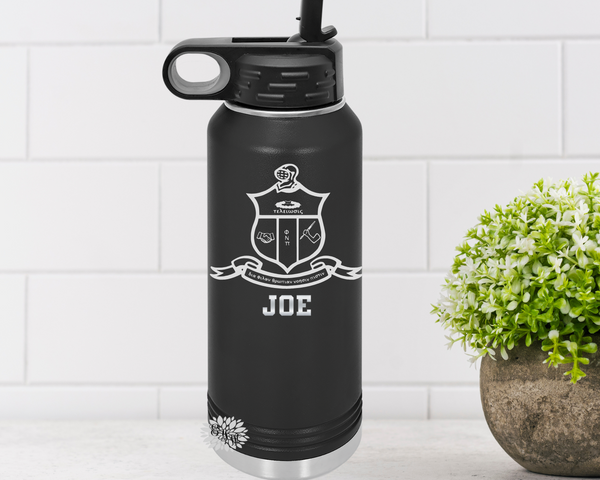 Kappa Shield Badge Water Bottle, Personalized Military Kappa Shield Water Bottle With Straw, Engraved Bottle, 4 SIZES Stainless Steel Bottle