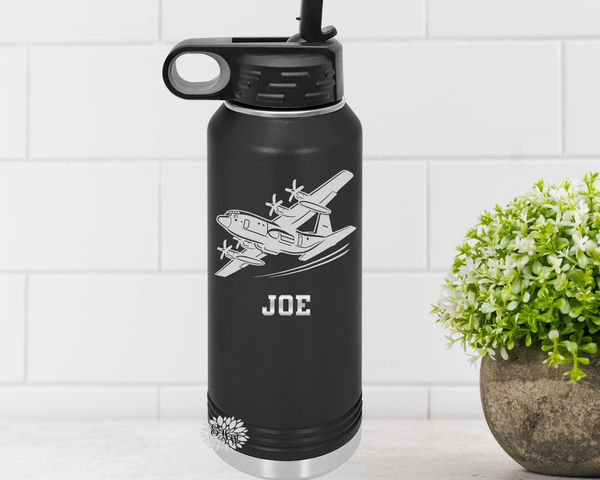 Aircraft Plane Water Bottle, Personalized Military Aircraft Water Bottle With Straw, Engraved Bottle, 4 SIZES Stainless Steel Bottle