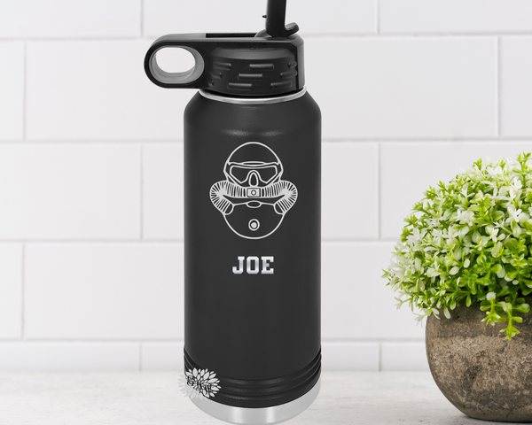 Eagle Globe And Anchor Water Bottle, Personalized Military Water Bottle With Straw, Engraved Bottle, 4 SIZES Stainless Steel Water Bottle