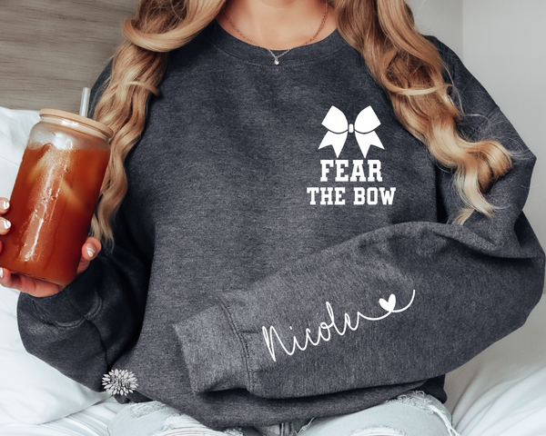 Cheer Sweatshirt, Cheerleader Sweatshirt, Cheer Name On Sleeve Sweatshirt, Cheer Sweatshirt, Fear The Bow, Many Sweatshirt & Text Colors