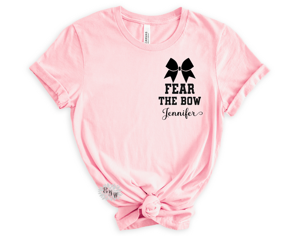 Cheerleader T-Shirt, Personalized Cheerleader Tee, Fear The Bow Cheerleader Tee, Cheerleading Tee Shirt, Cheer Tee With Name, Many Colors