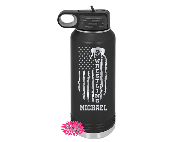 Engraved Water Bottle, Etched Water Bottle With Straw, 4 SIZES, Wrestling Stainless Steel Water Bottle, Custom Stainless Steel Sports Bottle