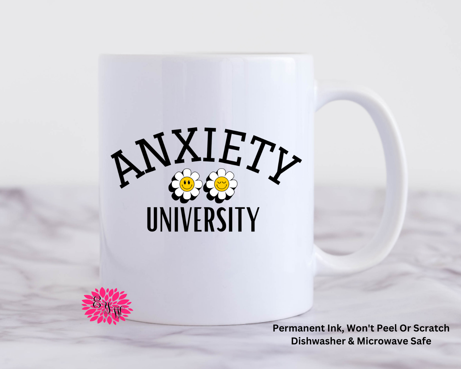 Anxiety University Coffee Mug, Anxiety Coffee Mug, 11oz Ceramic Coffee Handle Mug, Permanent Ink, Dishwasher Safe, Microwave Safe