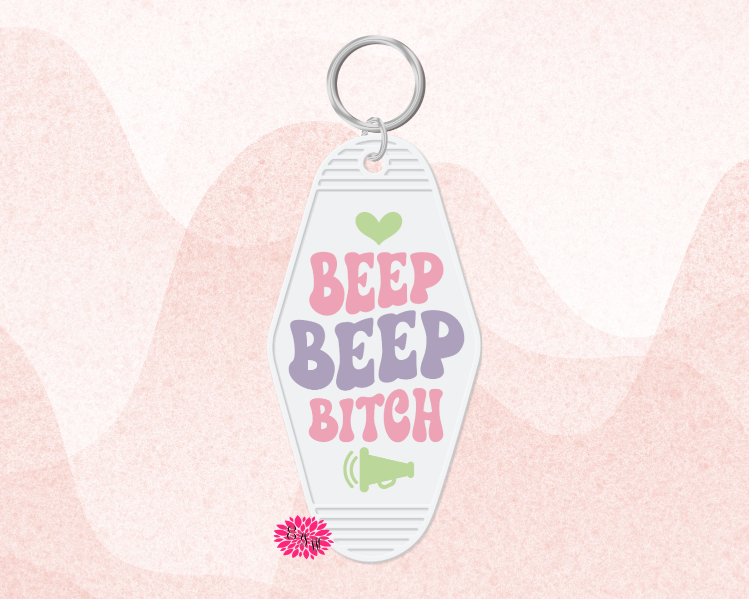 Motel Keychain, Beep Beep Bitch Keychain, White Motel Keychain, Backpack Tag, Retro Keychain, UV Printed Keyring, Funny Keychain