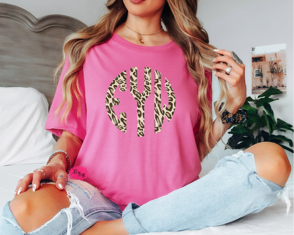 Monogram T- Shirt, Animal Print Monogram T-Shirt, Monogrammed Tee, Monogram Cheetah T-Shirt, Monogrammed Tee Shirt, Many Tee Colors