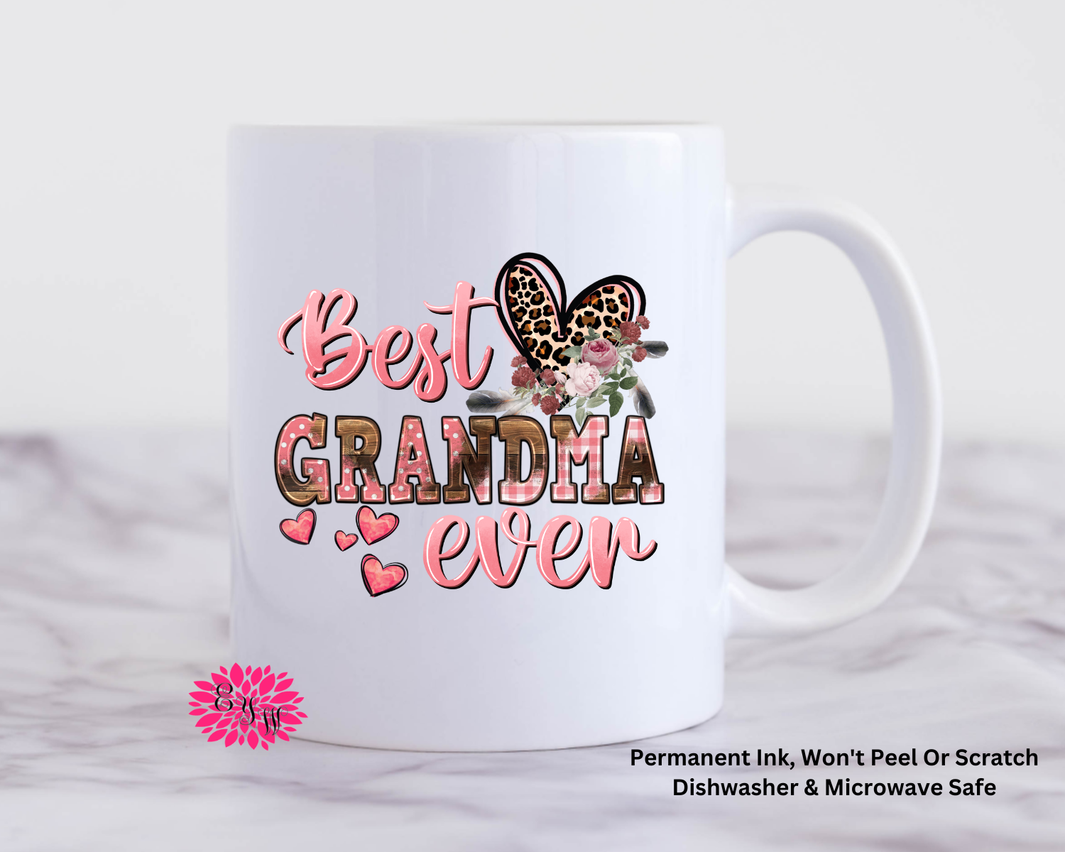 Coffee Mug, Mother's Day Mug, Best Grandma Ever Cheetah Mug, 11oz Ceramic Coffee Handle Mug, Permanent Ink, Dishwasher Safe, Microwave Safe