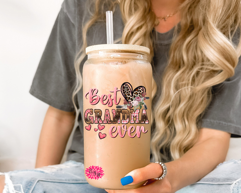 Mother's Day Glass, Grandma Cheetah 16oz. Pint Glass Lid & Straw, Best Grandma Ever Beer Can Glass, Beer Glass Can, Beer Glass, Beer Can