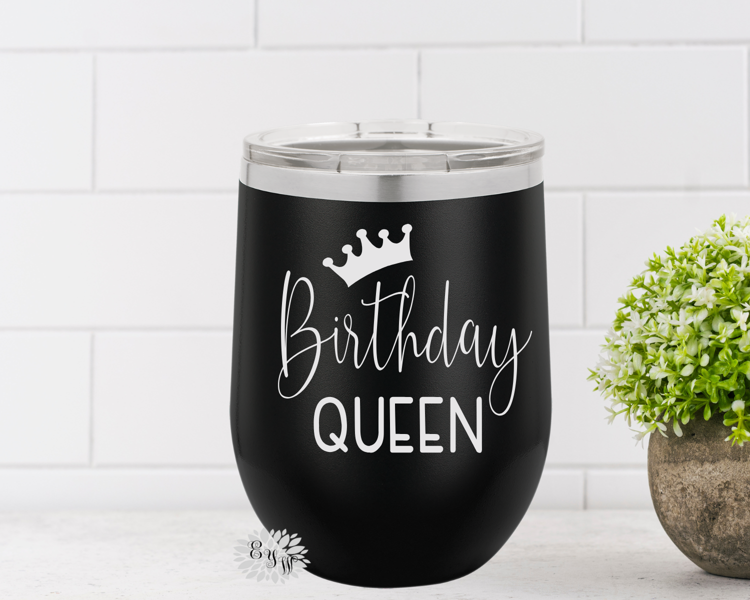 Engraved Stainless Wine Cup, Birthday Queen, Personalized Wine Tumbler, Lots Of Colors, Any Age