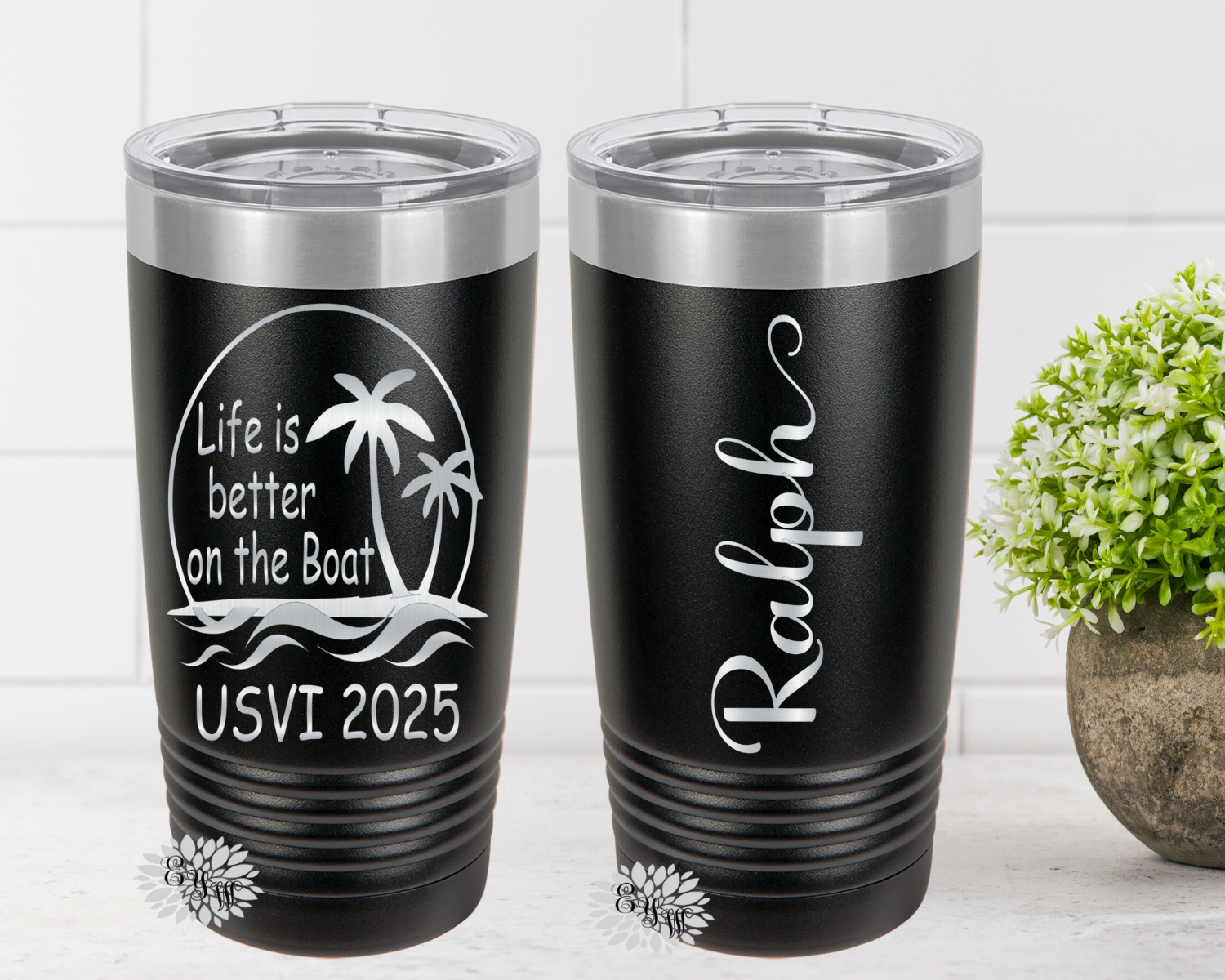 Vacation Tumbler, Engraved 20oz 2-Sided Tumbler, Personalized Etched Tumbler, Slider Lid, Stainless Steel Coffee Tumbler, Your Name, Saying