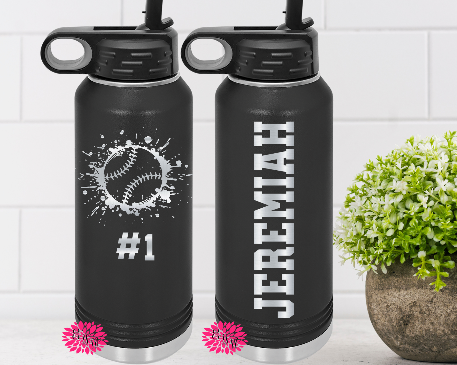 Baseball 2-Sided Water Bottle, Engraved Baseball Water Bottle With Straw, 4 Sizes Baseball Stainless Steel Water Bottle, Custom Sport Bottle
