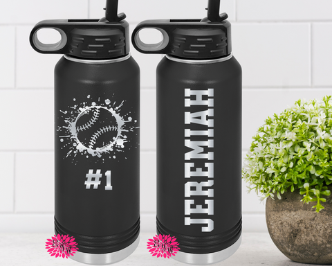 Baseball 2-Sided Water Bottle, Engraved Baseball Water Bottle With Straw, 4 Sizes Baseball Stainless Steel Water Bottle, Custom Sport Bottle