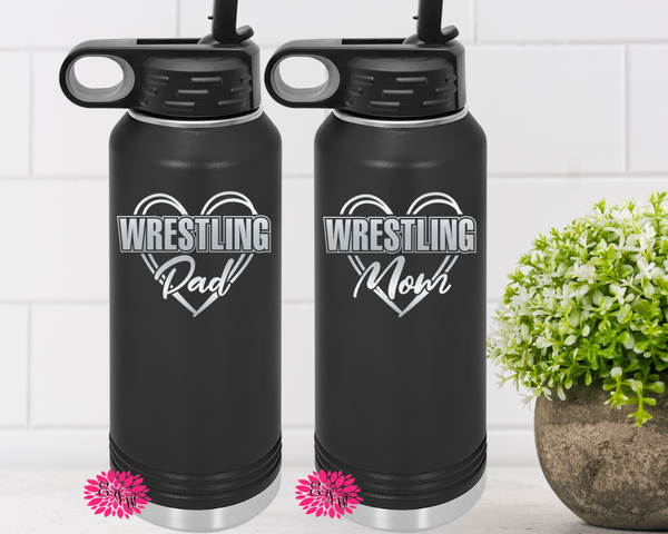 Engraved Water Bottle, Mom Or Dad Etched Water Bottle, 4 SIZES, Wrestling Stainless Steel Water Bottle, Custom Stainless Steel Sports Bottle