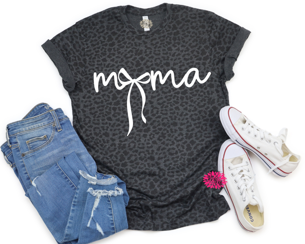 Leopard T-Shirt, Mama Bow T-Shirt, Mama Coquette Bow Tee, Leopard Mama Shirt, Leopard Mama Bow Tee Shirt, More Leopard Colors & Text Colors