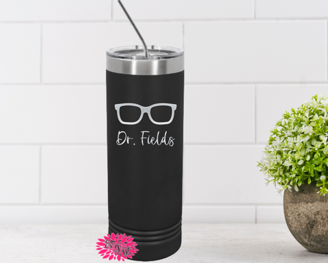 Engraved Tumbler, Optometrist Tumbler, Eye Doctor Tumbler, Custom Stainless Steel Skinny Tumbler Slider Lid, Personalized Skinny Tumbler