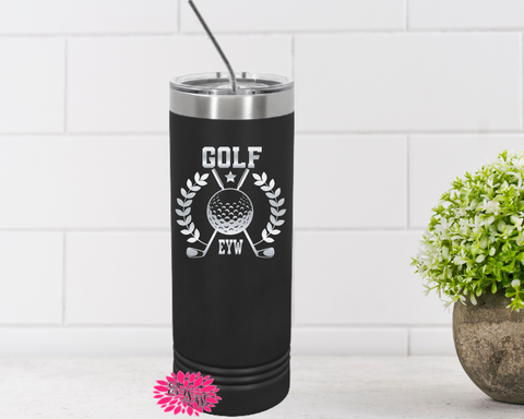 Engraved Skinny Tumbler, Personalized Golf Cup, Monogram Golf Skinny Tumbler, Etched Golf Skinny Tumbler With Sliding Lid, Lots Of Colors