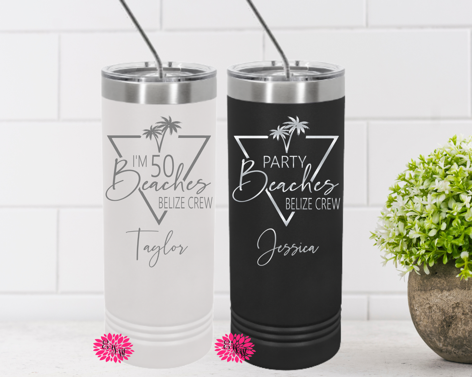 Engraved Stainless Tumbler, Beach Tumbler, I'm 50 Bitches, 50th Birthday Etched Skinny Tumbler, Many Colors, 2-Sided Cup, Any#, Slider Lid