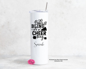 Cheerleader Cup, Cheer Cup, Bows & Bling It's A Cheer Thing Tumbler W/Straw, Cheerleader Tumbler, Permanent Sublimation Ink, Dishwasher Safe