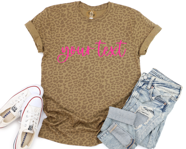 Leopard Tee, Personalized Leopard T-Shirt, Monogrammed Tee, Monogram Crewneck T-Shirt, Monogrammed T-Shirt, Other Tee And Text Colors
