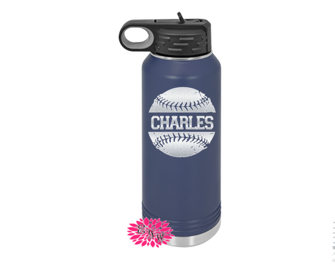 Engraved Water Bottle, Personalized Baseball Water Bottle With Straw, 4 SIZES, Stainless Steel Water Bottle, Stainless Steel Sports Bottle