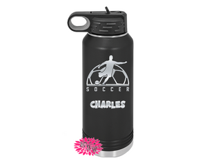 Soccer Water Bottle, Engraved Soccer Water Bottle With Straw, 4 SIZES, Soccer Bottle, Stainless Steel Water Bottle, Custom Sports Bottle