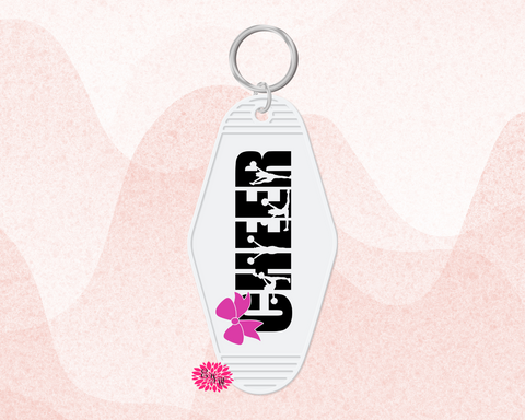 Motel Keychain, Cheerleading Keychain, Cheerleader Keychain, Backpack Tag, Retro Keychain, UV Printed Keyring, Mom Keychain