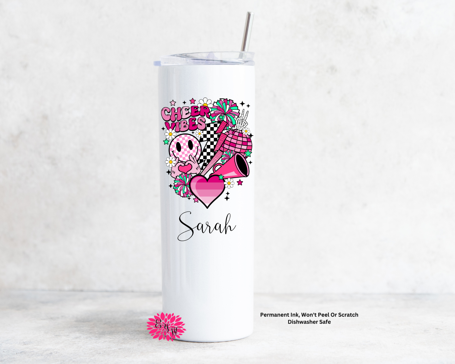 Copy of Cheerleader Cup, Cheer Cup, Cheer Vibes Tumbler W/Straw, Cheerleader Tumbler, Permanent Sublimation Ink, Dishwasher Safe