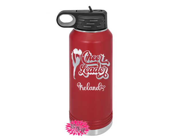 Engraved Cheer Bottle, Personalized Cheerleader Water Bottle With Straw, 4 SIZES, 17 Colors, Etched Stainless Steel Bottle