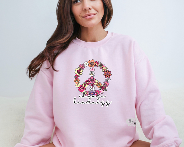 Choose Kindness Sweatshirt, Floral Peace Crewneck Sweatshirt, Bright Floral Peace Adult Sweatshirt, Kindness Sweatshirt, Many Colors