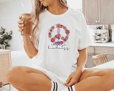 Choose Kindness T-Shirt, Bright Floral Peace Crewneck Tee Shirt, Kindness Tee, Choose Kindness T Shirt, Peace Tee. Lots Of Colors