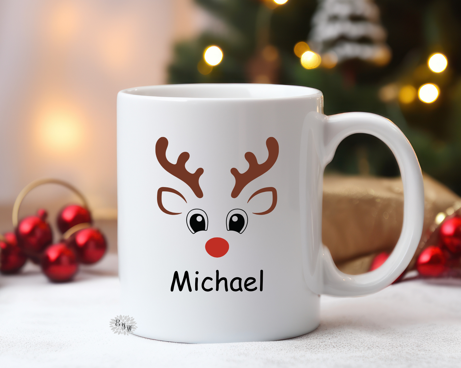 Personalized Christmas Mug, Christmas Reindeer Mug, 11oz Ceramic Coffee Mug With Handle, Permanent Ink, Dishwasher Safe, Microwave Safe