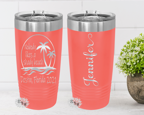 Vacation Tumbler, Engraved 20oz 2-Sided Tumbler, Personalized Etched Tumbler, Slider Lid, Stainless Steel Coffee Tumbler, Your Name, Saying