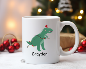 Personalized Christmas Mug, Kids Dinosaur Christmas Mug, 11oz Ceramic Coffee Mug With Handle, Permanent Ink, Dishwasher Safe, Microwave Safe (Copy)