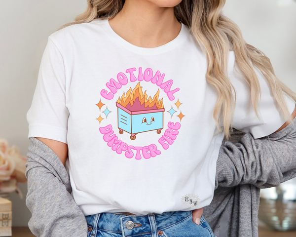 Emotional Dumpster Fire T-Shirt, Dumpster Fire Crewneck Tee Shirt, Emotional Adult T Shirt, A Bit Of A Mess Tee. Lots Of Colors