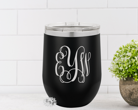 Engraved Stainless Wine Cup, Monogram Wine Tumbler, Personalized Tumbler, Lots Of Colors, Your Initials