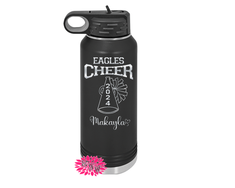 Engraved Water Bottle, Personalized Cheerleader Etched Water Bottle With Straw, 4 SIZES Stainless Steel Water Bottle, Sports Bottle, Cheer