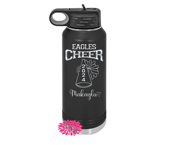 Engraved Water Bottle, Personalized Cheerleader Etched Water Bottle With Straw, 4 SIZES Stainless Steel Water Bottle, Sports Bottle, Cheer