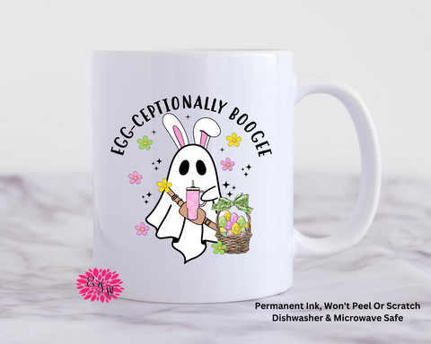 Easter Coffee Mug, Eggceptionally Boogee Easter Coffee Mug, 11oz Ceramic Coffee Handle Mug, Permanent Ink, Dishwasher Safe, Microwave Safe