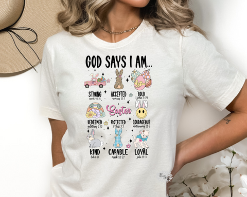 Easter T-Shirt, God Says I Am Crewneck Tee Shirt, Cute Easter Adult T Shirt, Religious Easter Tee. Lots Of Colors