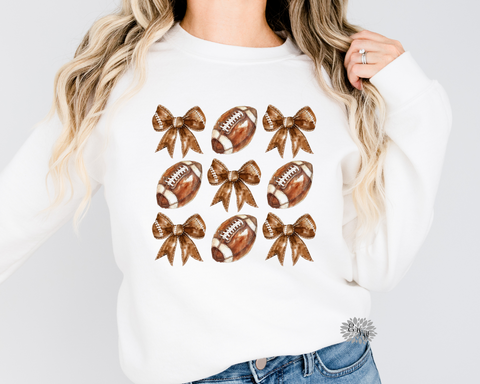 Football Sweatshirt, Game Day Crewneck Sweatshirt, Football Coquette Bow Football Adult Sweatshirt, Game Day Football Shirt, Many Colors