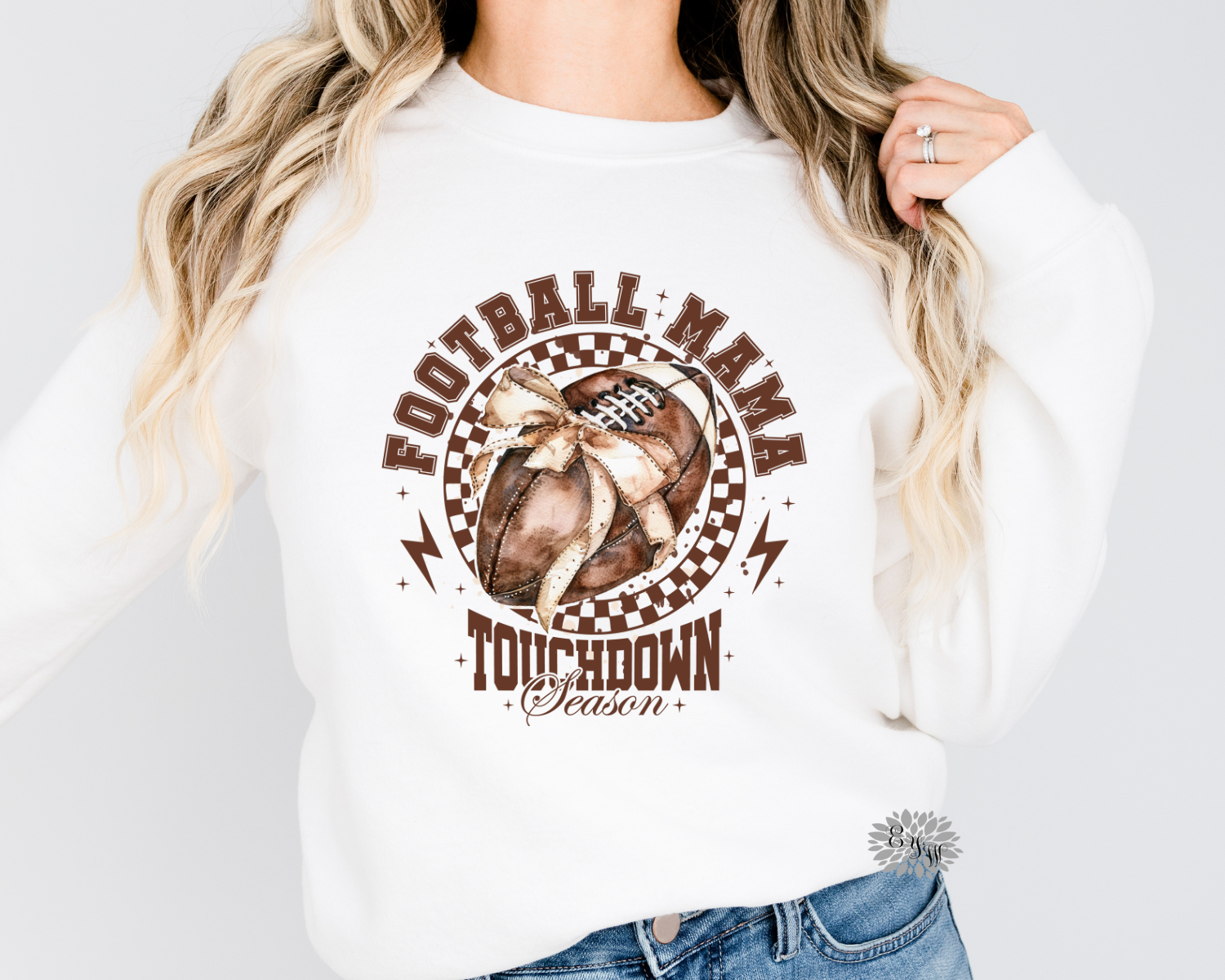 Football Sweatshirt, Football Mama Crewneck Sweatshirt, Football Coquette Bow Football Adult Sweatshirt, Football Shirt, Many Colors