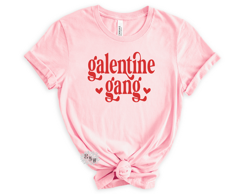 Valentine's Shirt, Valentine's Day Tee, Adult Galentine Gang Tee, Crewneck Tee Shirt, Valentines Day Tee Shirt, Many Tee And Text Colors