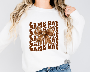 Football Sweatshirt, Game Day Crewneck Sweatshirt, Football Coquette Bow Football Adult Sweatshirt, Game Day Football Shirt, Many Colors